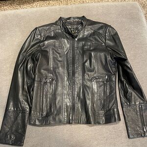 Bernardo Black Leather Zip-Front Jacket